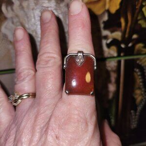Vintage Silver-Plated Carnelian and Marcasite Cocktail Ring Size 8